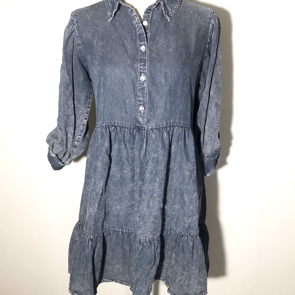 Super cute soft jean 3/4 sleeve babydoll dress